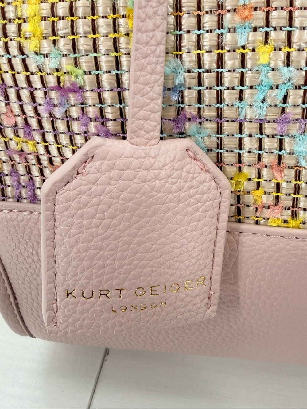 KURT GEIGER LONDON Chiswick Top Handle Tote Bag Pastel Pink Woven - Picture 5 of 10